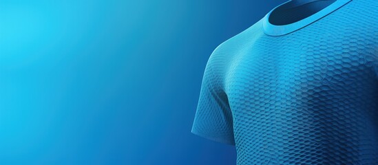 Football jersey made of blue fabric with air mesh texture background Copy space image Place for adding text or design