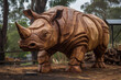 A rhino carving is crafted from wood. Mahogany wood.