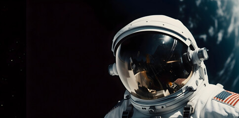 Wall Mural - head shot of spaceman or astronaut with background of space