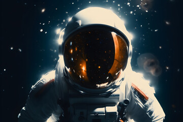 Wall Mural - head shot of spaceman or astronaut with background of space