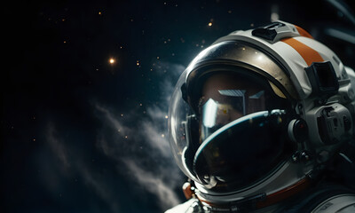 Wall Mural - head shot of spaceman or astronaut with background of space