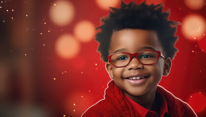 Wall Mural - Black african boy in red glasses, valentine's day concept