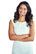 © Suresh/peopleimages.com - Portrait, crm and a call center woman arms crossed isolated on a transparent background for consulting. Smile, customer support or service career with a happy young employee on PNG for telemarketing