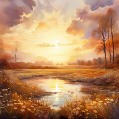 Wall Mural - Beautiful nature landscape decorative background, ai generative