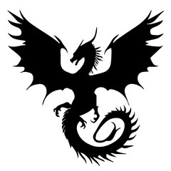 Black silhouette of a dragon on a white background. Vector illustration. Chinese New Year of a Dragon.