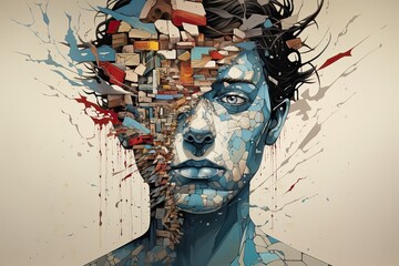 Aufkleber - A Kaleidoscope of the Mind: A Vibrant Depiction of Split Personality Disorder and OCD