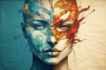 Aufkleber - A Kaleidoscope of the Mind: A Vibrant Depiction of Split Personality Disorder
