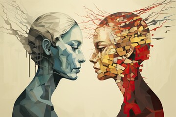 Aufkleber - A Kaleidoscope of the Mind: A Vibrant Depiction of Split Personality Disorder
