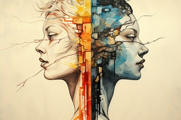 Aufkleber - A Kaleidoscope of the Mind: A Vibrant Depiction of Split Personality Disorder
