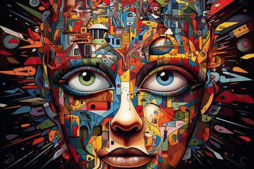 Aufkleber - A Kaleidoscope of the Mind: A Vibrant Depiction of Split Personality Disorder and OCD