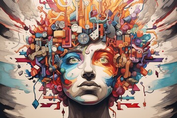Aufkleber - A Kaleidoscope of the Mind: A Vibrant Depiction of Split Personality Disorder and OCD