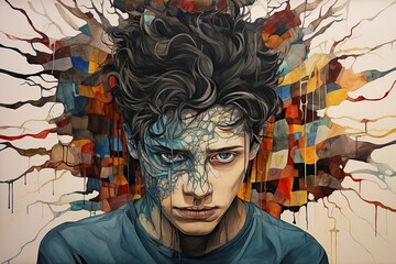 Aufkleber - A Kaleidoscope of the Mind: A Vibrant Depiction of Split Personality Disorder and OCD