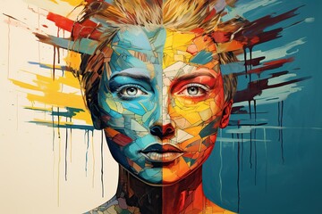 Aufkleber - A Kaleidoscope of the Mind: A Vibrant Depiction of Split Personality Disorder