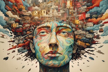 Aufkleber - A Kaleidoscope of the Mind: A Vibrant Depiction of Split Personality Disorder and OCD