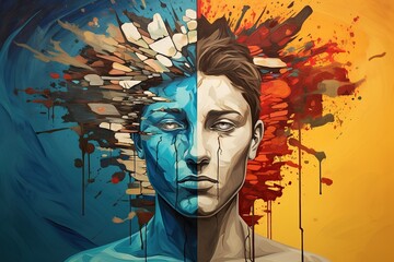 Aufkleber - A Kaleidoscope of the Mind: A Vibrant Depiction of Split Personality Disorder