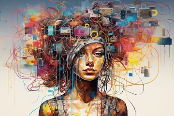 Aufkleber - A Kaleidoscope of the Mind: A Vibrant Depiction of Split Personality Disorder and OCD