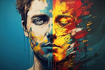 Aufkleber - A Kaleidoscope of the Mind: A Vibrant Depiction of Split Personality Disorder