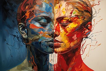 Aufkleber - A Kaleidoscope of the Mind: A Vibrant Depiction of Split Personality Disorder