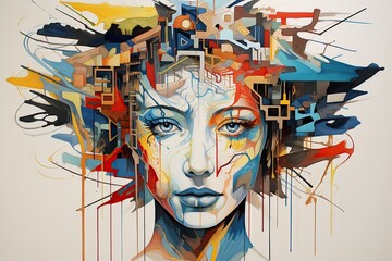 Aufkleber - A Kaleidoscope of the Mind: A Vibrant Depiction of Split Personality Disorder and OCD