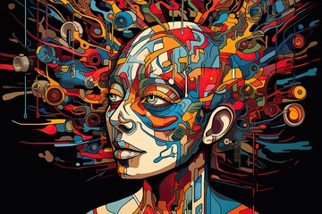 Aufkleber - A Kaleidoscope of the Mind: A Vibrant Depiction of Split Personality Disorder and OCD