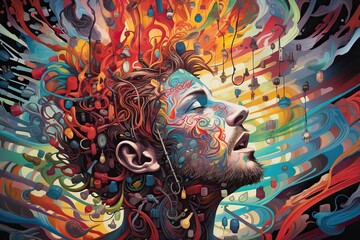 Aufkleber - A Kaleidoscope of the Mind: A Vibrant Depiction of Split Personality Disorder and OCD