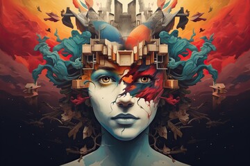 Aufkleber - A Kaleidoscope of the Mind: A Vibrant Depiction of Split Personality Disorder and OCD