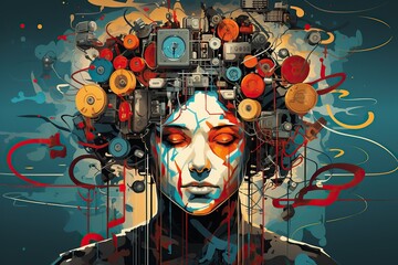 Aufkleber - A Kaleidoscope of the Mind: A Vibrant Depiction of Split Personality Disorder and OCD