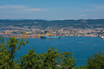 Wall Mural - The port city of Trieste in Friuli-Venezia Giulia, north east Italy. Viewed from Muggia to the south