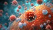 Lymphocytes Battling Cancer Cell - 3D Illustration of Immune System Fighting Metastasis - Medicine and Health Concept