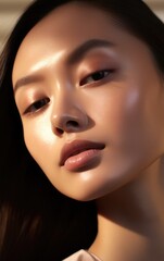 Wall Mural - portrait of beauty asian woman with perfect healthy glow skin facial