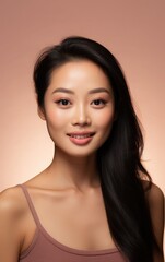 Wall Mural - young beautiful asian woman looking at camera close up with natural korean makeup, perfect clean ski
