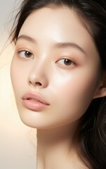 Wall Mural - portrait of beauty asian woman with perfect healthy glow skin facial