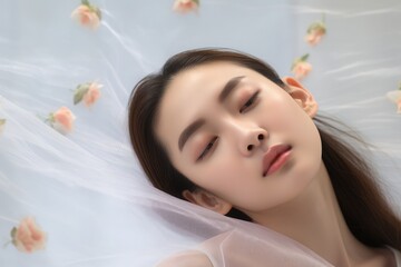 Wall Mural - portrait of beauty asian woman with perfect healthy glow skin facial