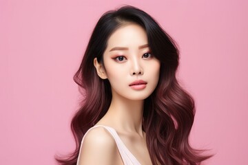 Wall Mural - young beautiful asian woman looking at camera close up with natural korean makeup, perfect clean ski