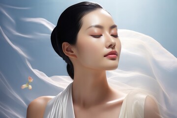 Wall Mural - portrait of beauty asian woman with perfect healthy glow skin facial