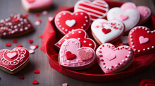 Delicious Heart-shaped Cookies For Valentine's Day On Wooden Background Generativa IA