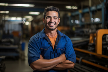 Attractive man worker smiling while working