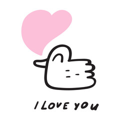 Sticker - Handwriting phrase - I love you. Cute little duck. Best for Valentine's day design.