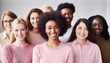 © terra.incognita - Crowd of women of different races in pink sweater smiling world cancer day concept