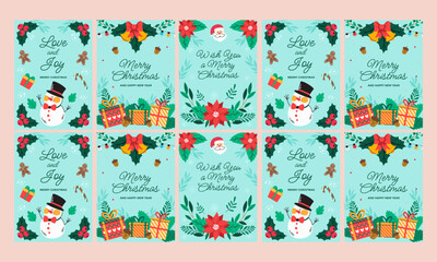 Wall Mural - happy merry christmas social media stories vector flat design