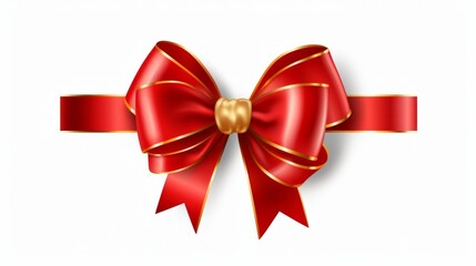 Wall Mural - red ribbon and bow with gold isolated against white background
