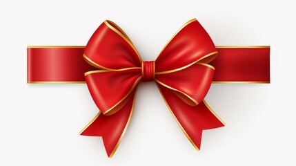Wall Mural - red ribbon and bow with gold isolated against white background