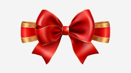 Wall Mural - red ribbon and bow with gold, isolated against white background