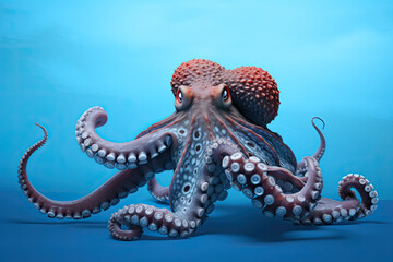 Poster - close up octopus isolated on blue background