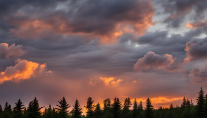 Wall Mural - Dramatic cloudscape summer orange sunset.