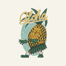 Retro Cartoon Emblem Of Dancing Pineapple