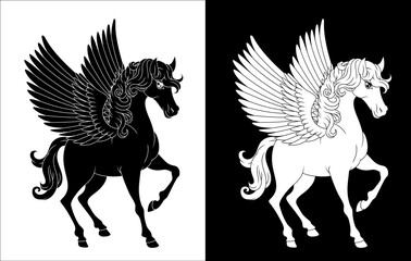 Wall Mural - A Pegasus horse with wings cartoon mythological animal from Greek myth illustration