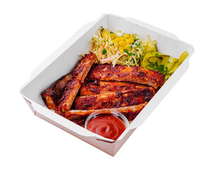 Wall Mural - Tasty grilled ribs with vegetables in box