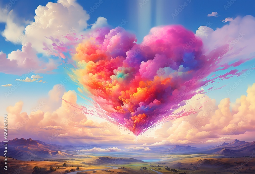 Romantic Sky: Pink Heart-Shaped Clouds in a Blue Sky with Reflection on ...