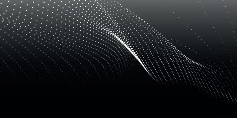 Poster - Wave of particles. Futuristic dots pattern on light background. Big data digital code. Technology or Science Banner. 3D rendering. Vector illustration.